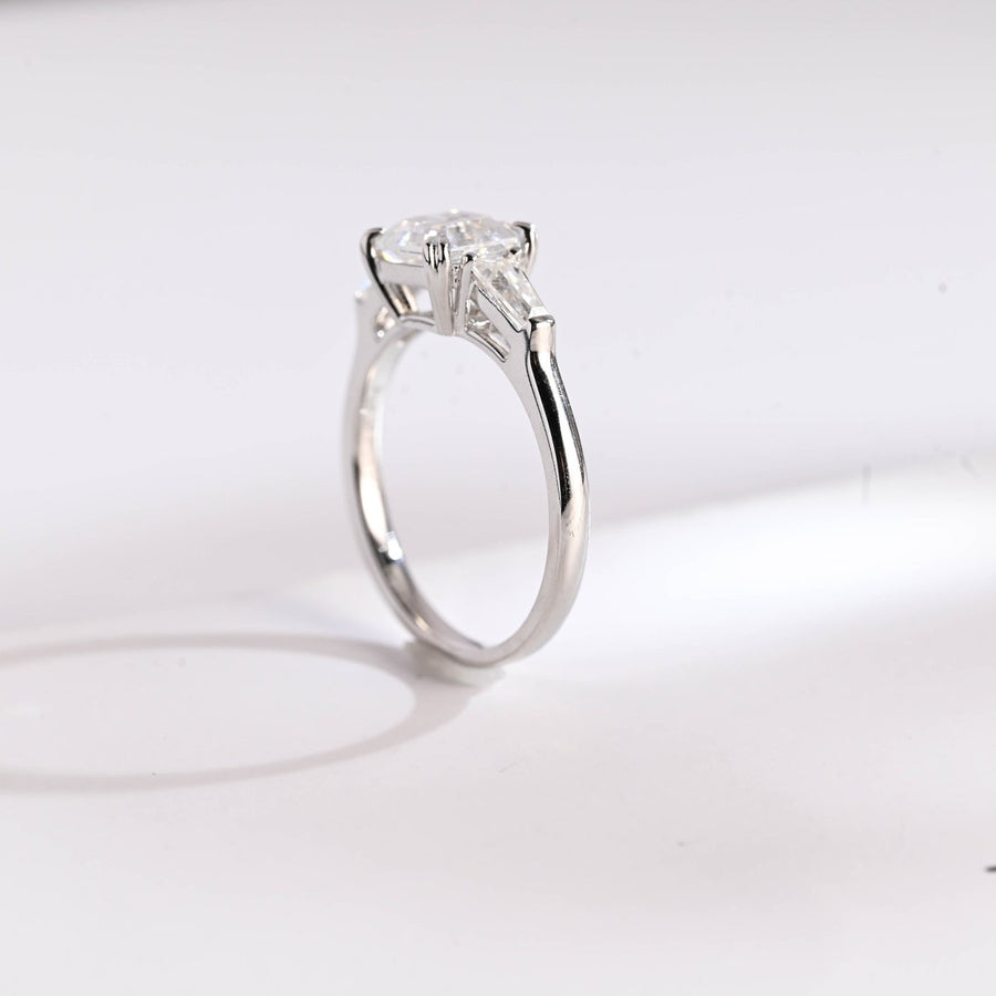 2.0 CT Asscher Cut Three Stone style Moissanite Engagement Ring