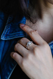 2.0 CT Asscher Cut Three Stone style Moissanite Engagement Ring