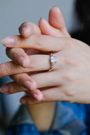 2.0 CT Asscher Cut Three Stone style Moissanite Engagement Ring