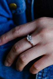 2.0 CT Asscher Cut Three Stone style Moissanite Engagement Ring