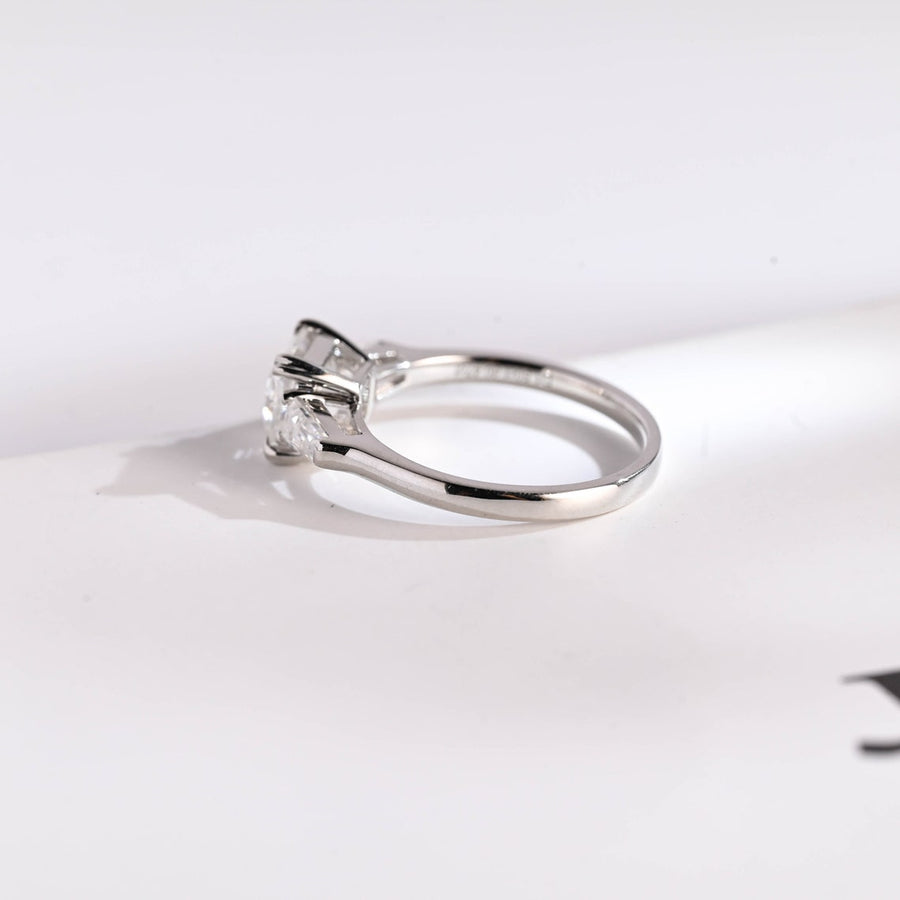 2.0 CT Asscher Cut Three Stone style Moissanite Engagement Ring