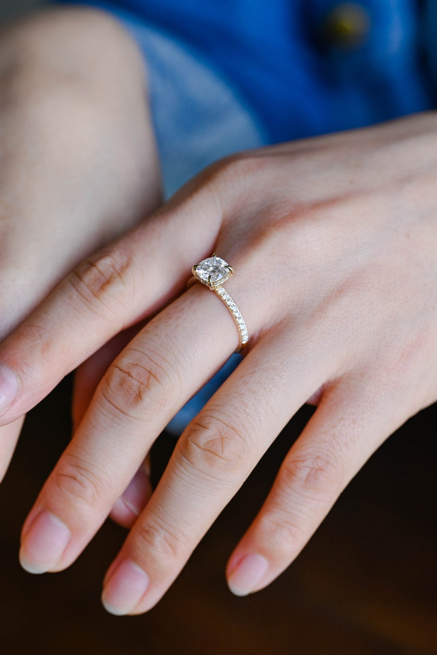 2.0 CT Cushion cut Pave & Hidden Halo Moissanite Engagement Ring