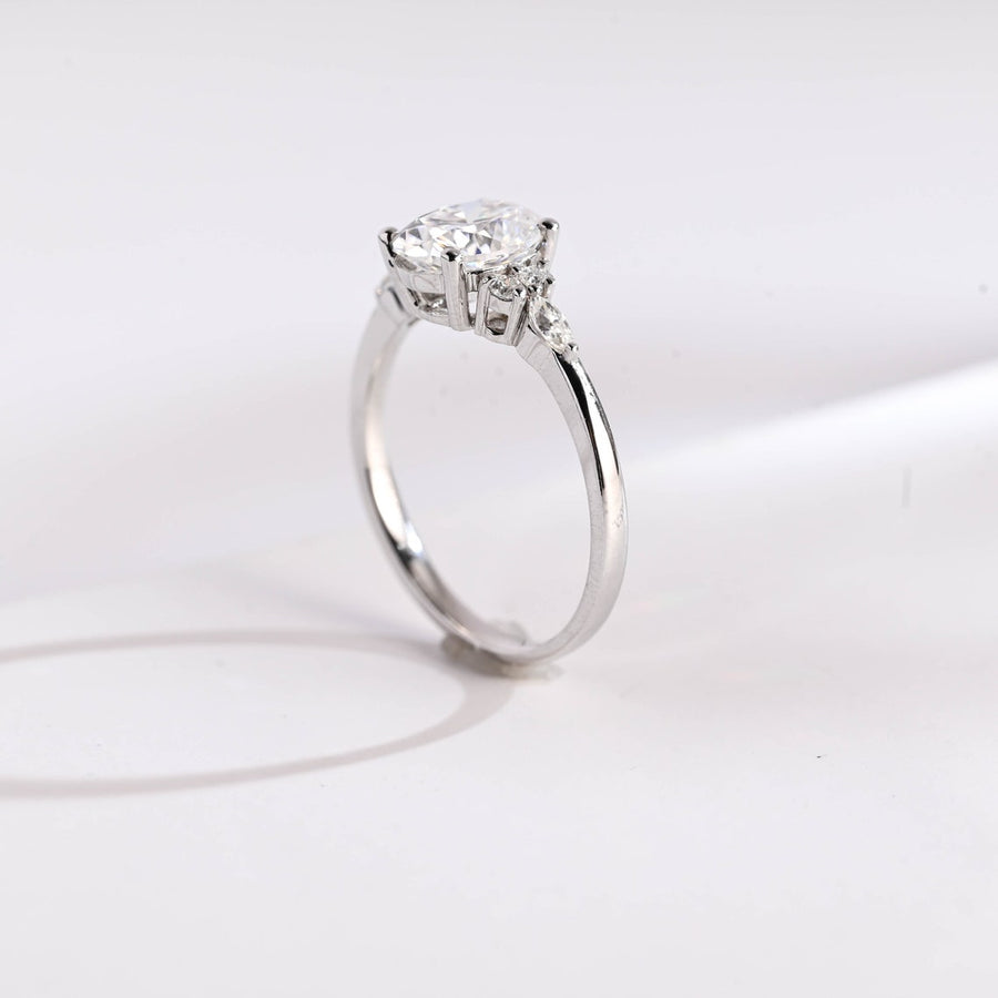 1.0 CT Oval cut Cluster Halo Moissanite Engagement Ring