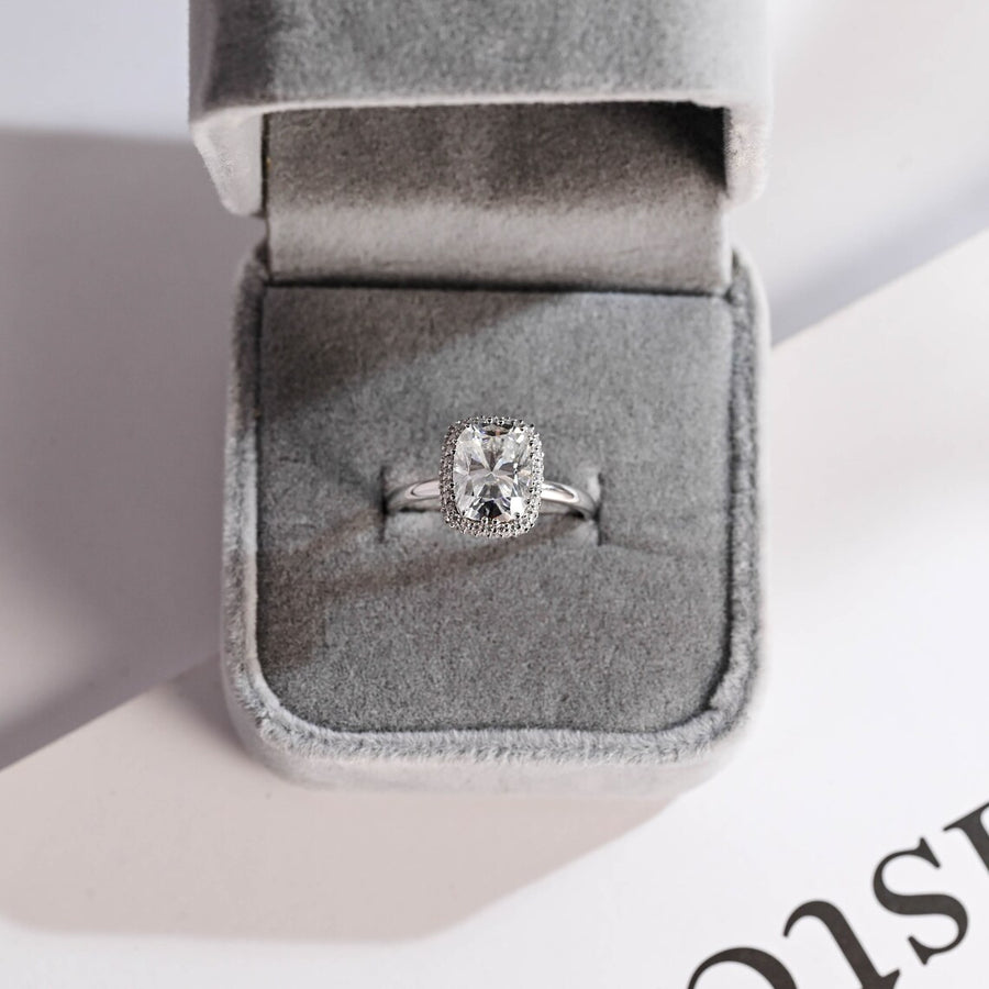 3.0 CT Cushion Cut halo Moissanite Engagement Ring