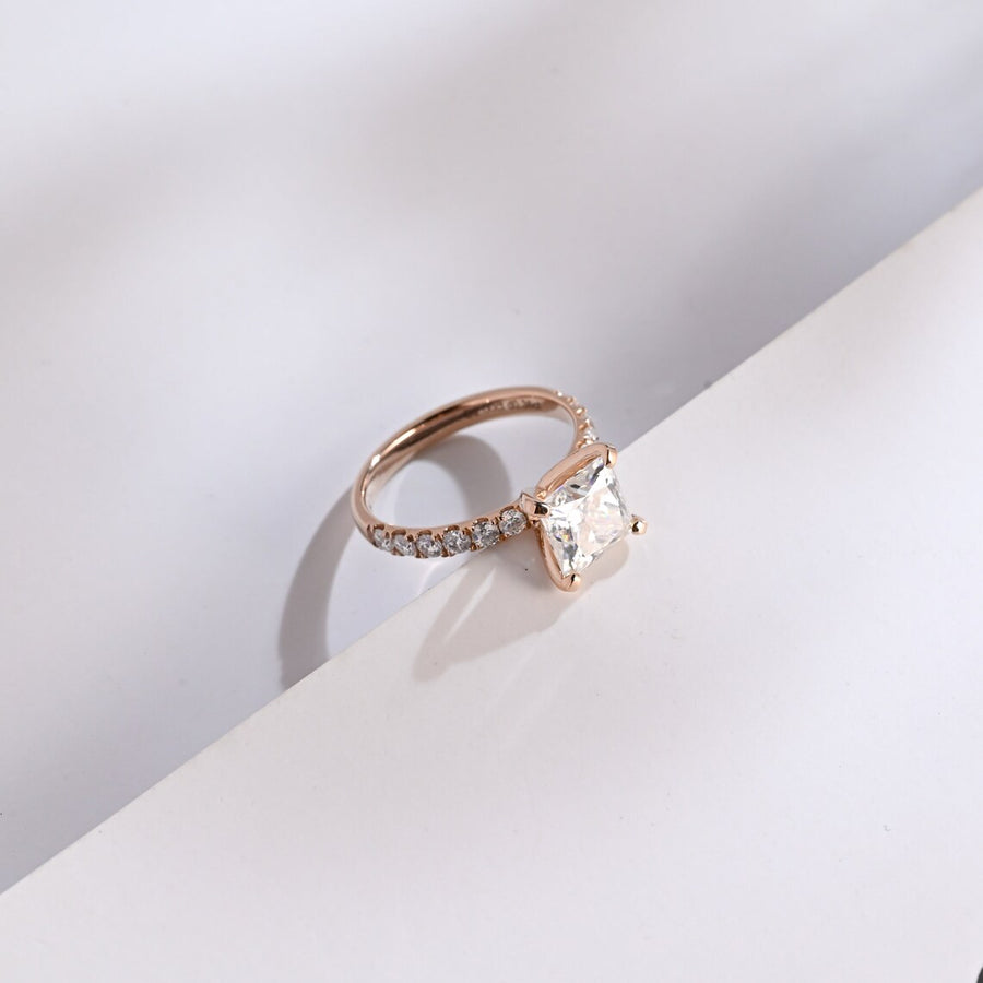 2.0 CT  Princess Cut pave Moissanite Engagement Ring