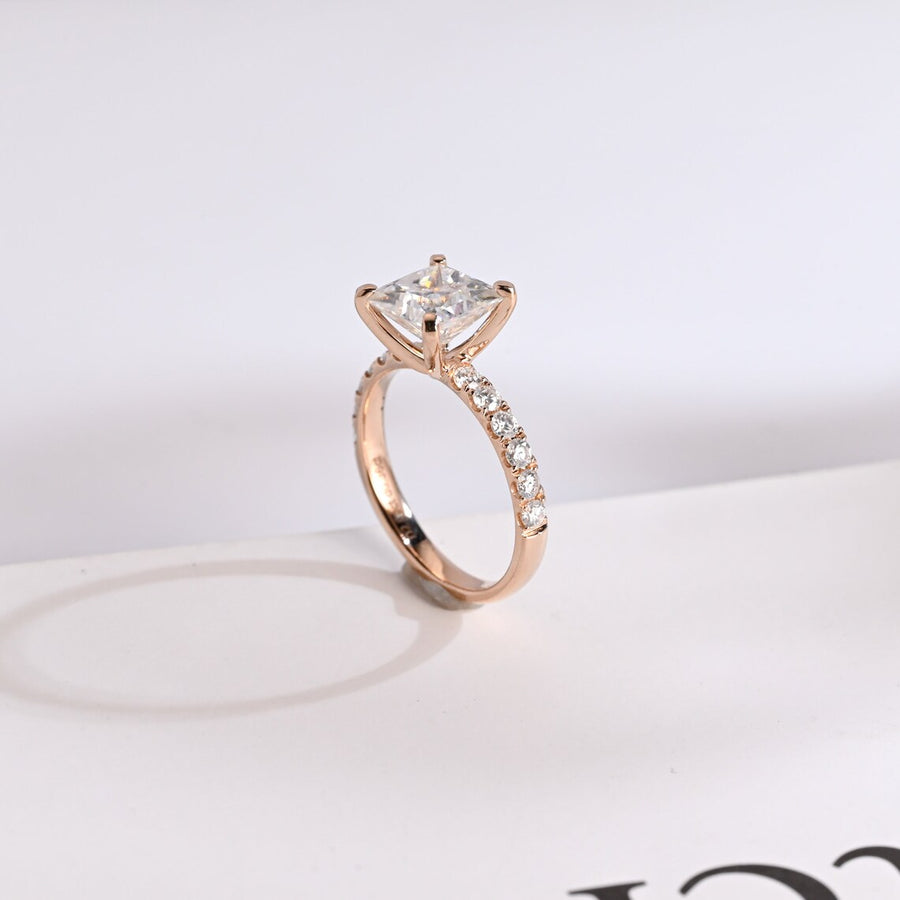 2.0 CT  Princess Cut pave Moissanite Engagement Ring