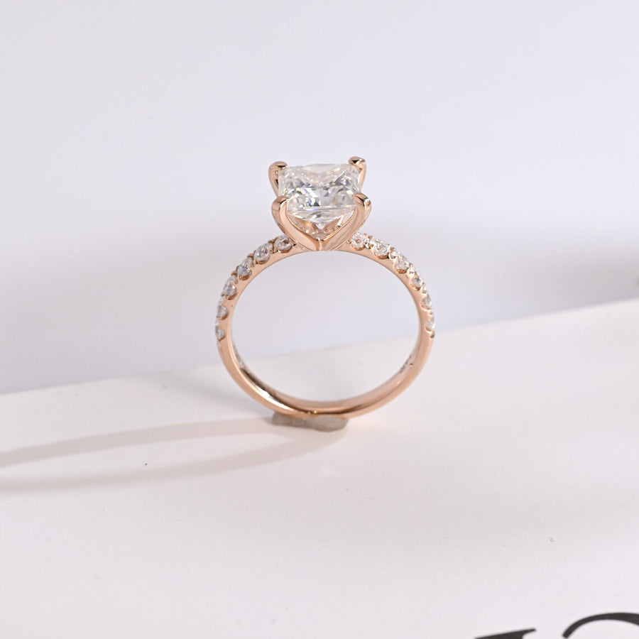 2.0 CT  Princess Cut pave Moissanite Engagement Ring