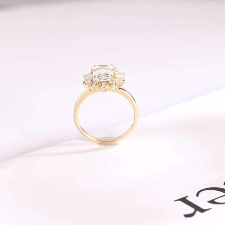 2.0 CT  Emerald Cut Cluster Moissanite Engagement Ring