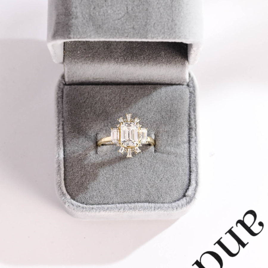 2.0 CT  Emerald Cut Cluster Moissanite Engagement Ring