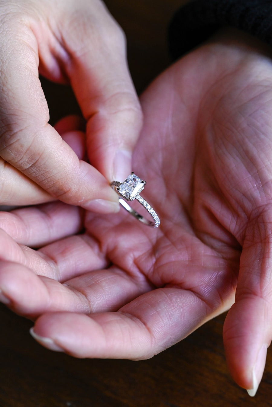 3.0 CT Radiant Cut hidden halo & pave Moissanite Engagement Ring