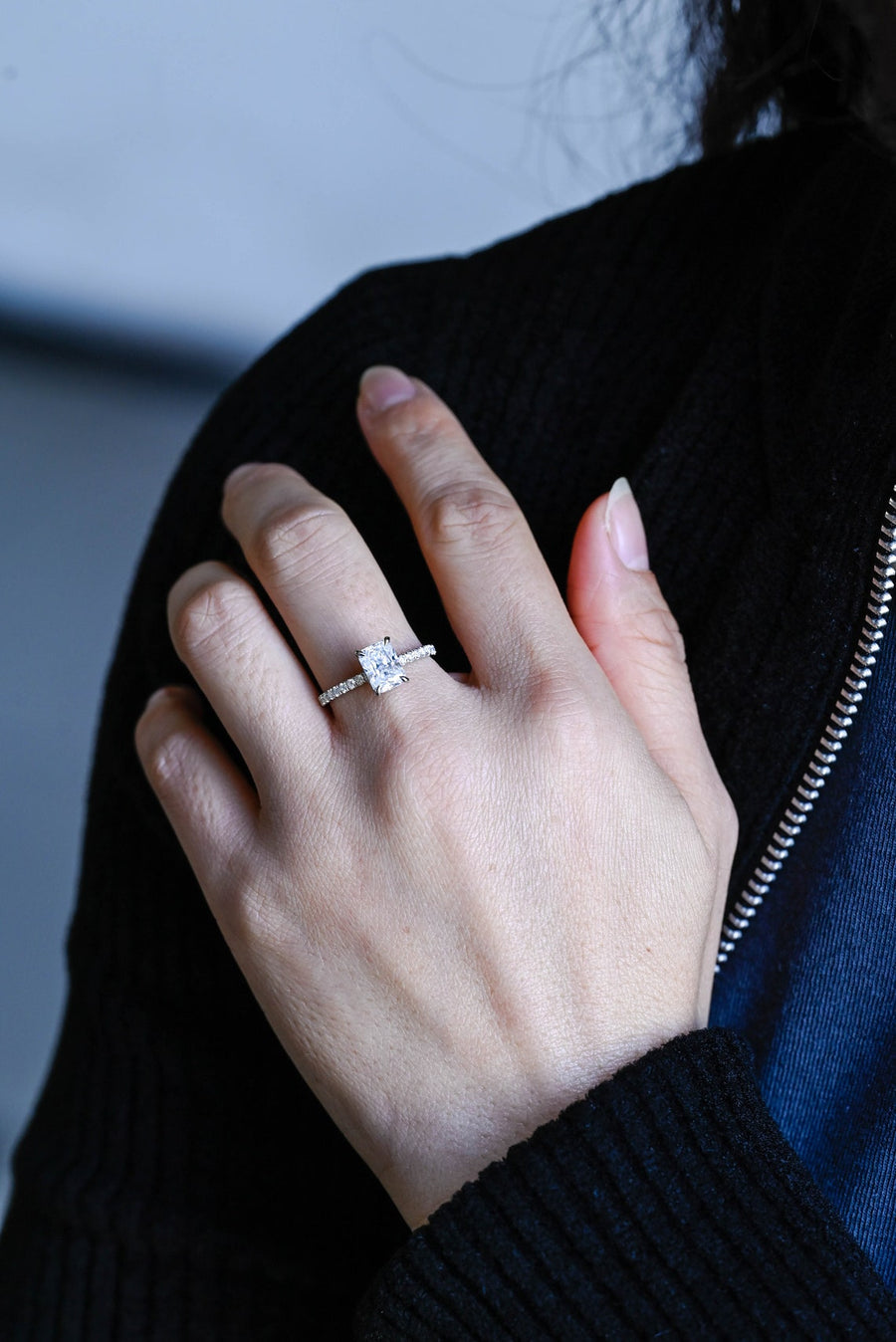 3.0 CT Radiant Cut hidden halo & pave Moissanite Engagement Ring