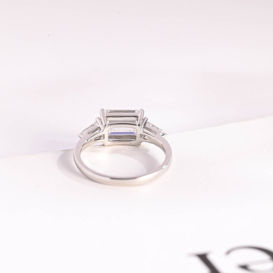 3.0 CT Emerald Cut three stone style Moissanite Engagement Ring