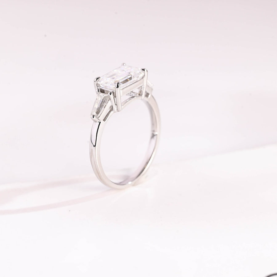 3.0 CT Emerald Cut three stone style Moissanite Engagement Ring