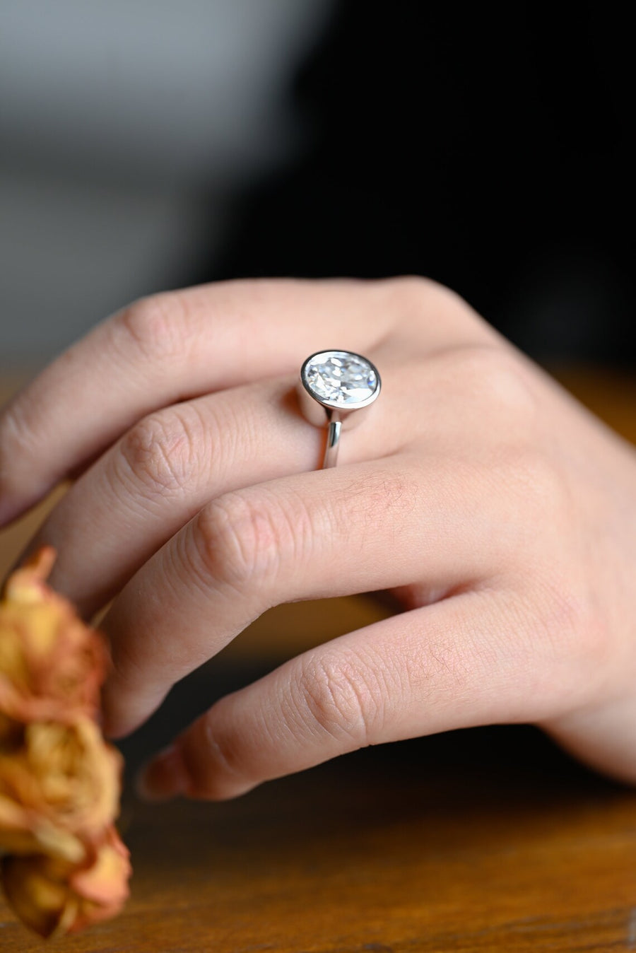 3.0 CT Oval Cut Bezel solitaire Moissanite Engagement Ring