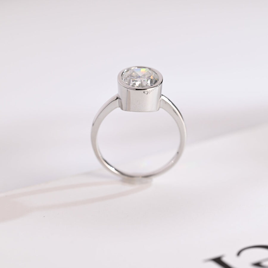 3.0 CT Oval Cut Bezel solitaire Moissanite Engagement Ring