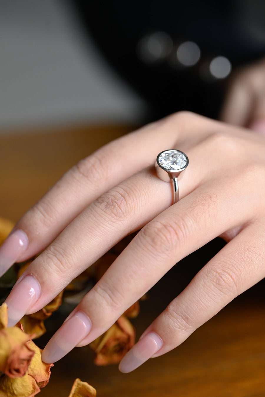 3.0 CT Oval Cut Bezel solitaire Moissanite Engagement Ring