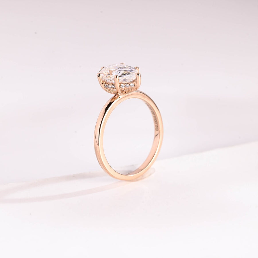 2.0 CT Pear Cut hidden halo style Moissanite Engagement Ring