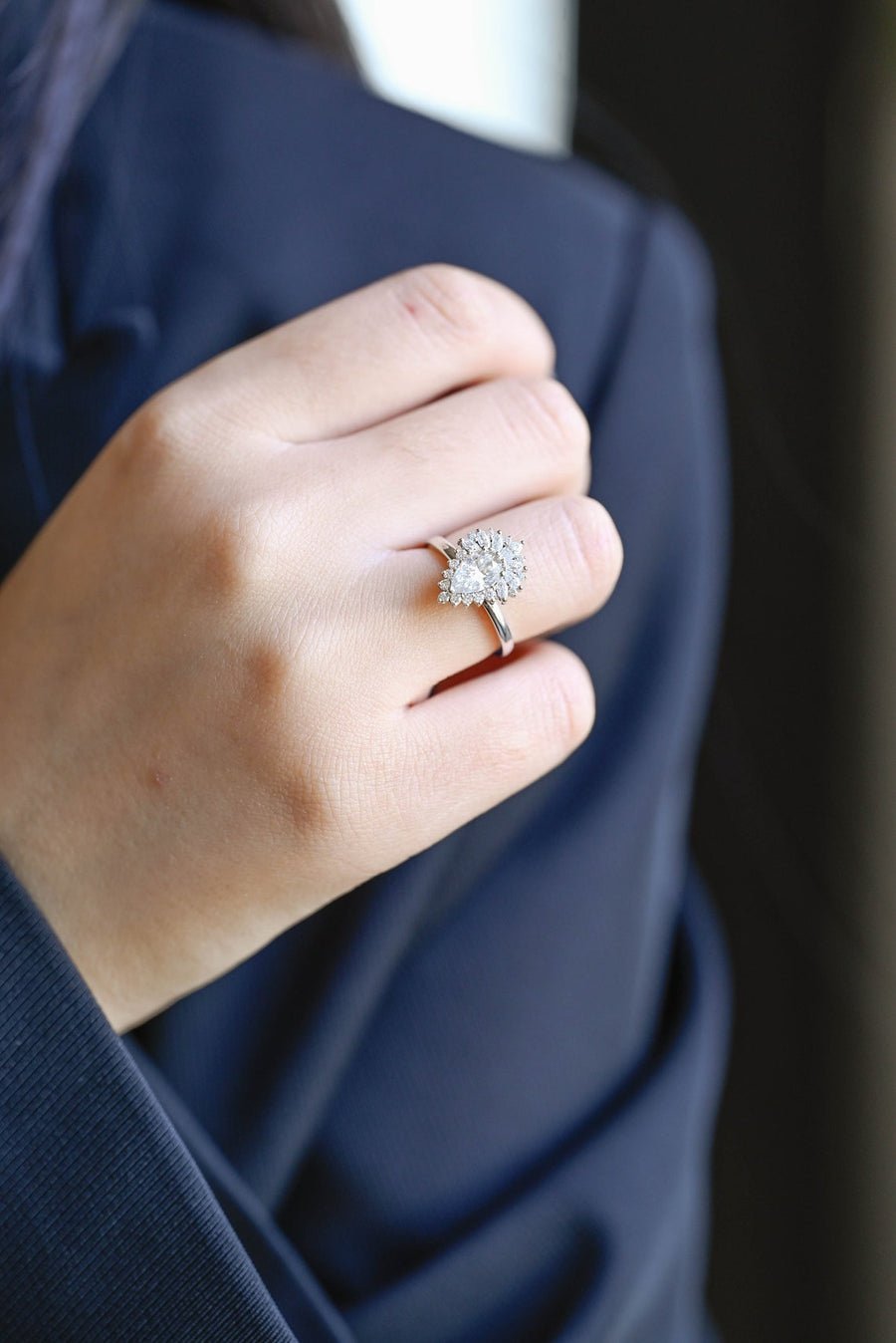 1.0 CT Pear Cut halo style Moissanite Engagement Ring