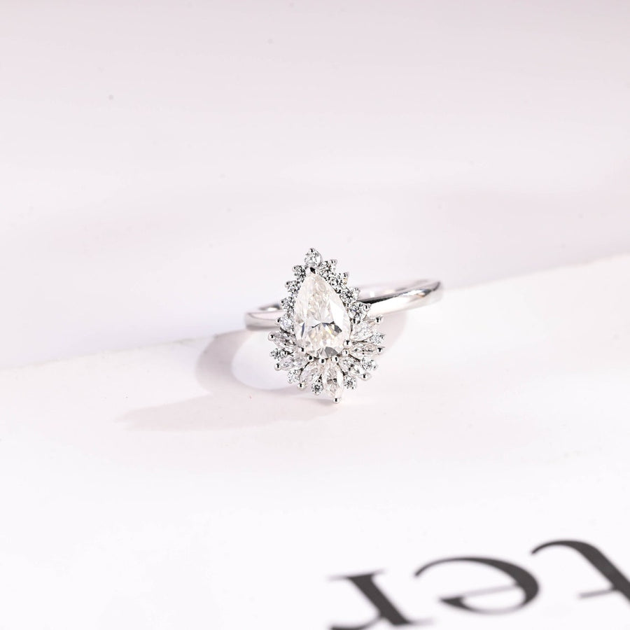 1.0 CT Pear Cut halo style Moissanite Engagement Ring