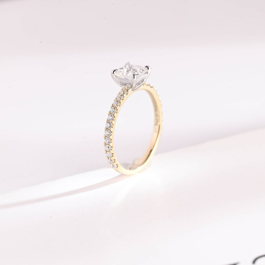 1.0 CT Princess Cut pave style Moissanite Engagement Ring