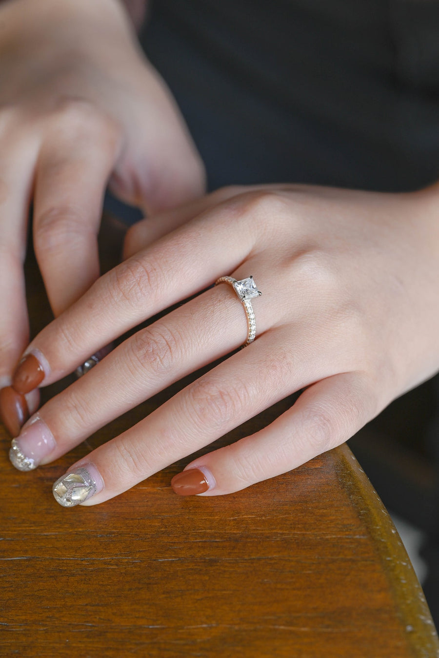 1.0 CT Princess Cut pave style Moissanite Engagement Ring