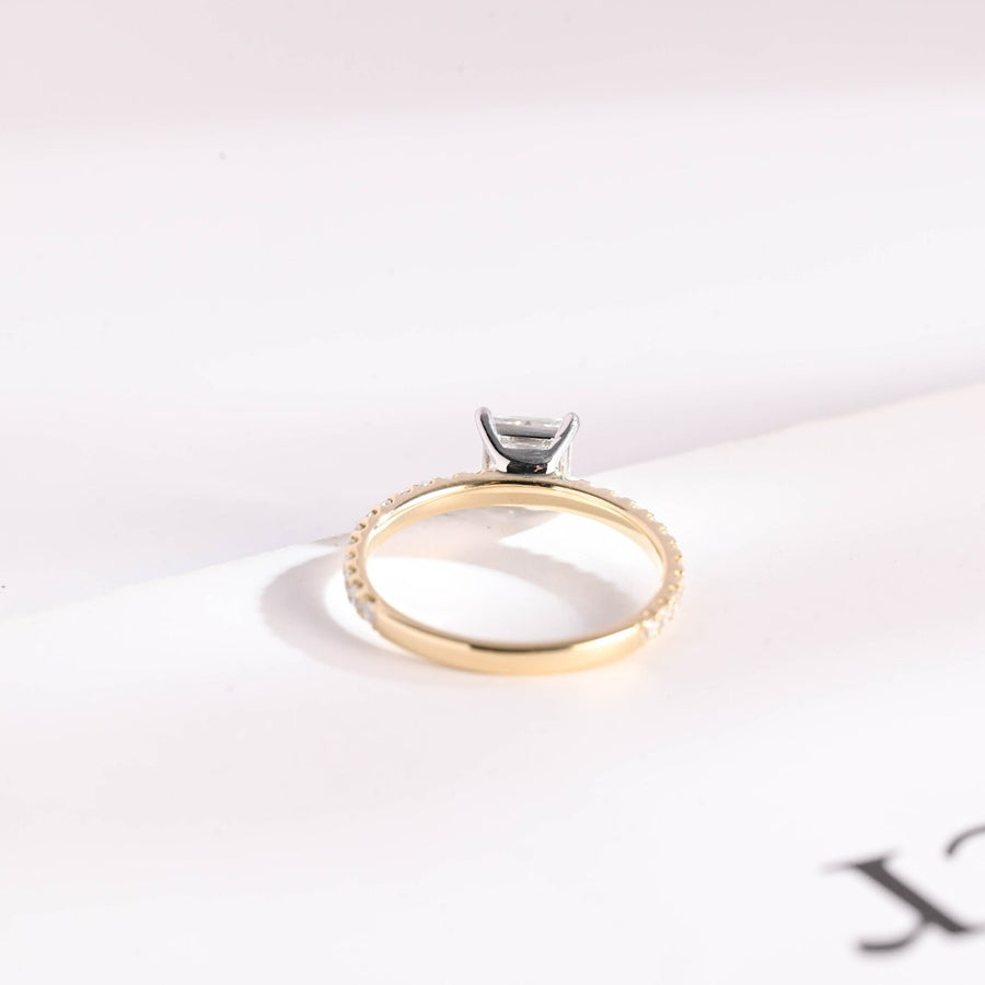 1.0 CT Princess Cut pave style Moissanite Engagement Ring