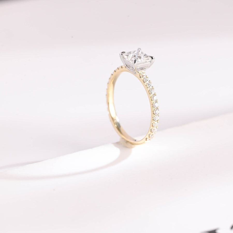 1.0 CT Princess Cut pave style Moissanite Engagement Ring