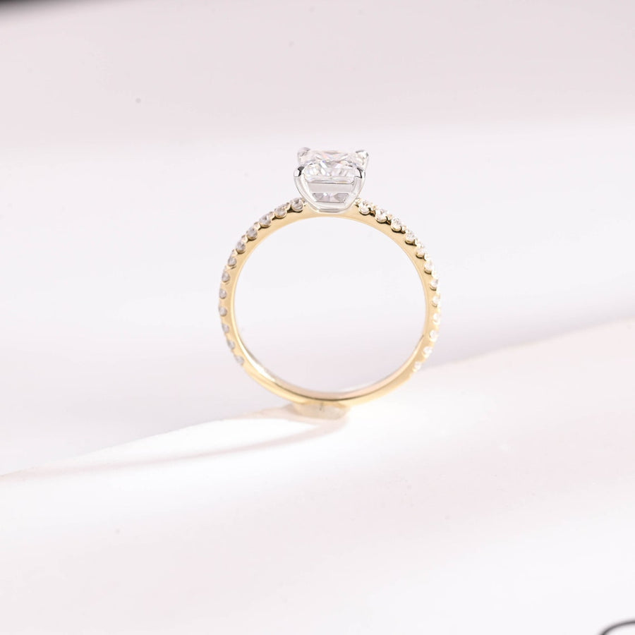 1.0 CT Princess Cut pave style Moissanite Engagement Ring