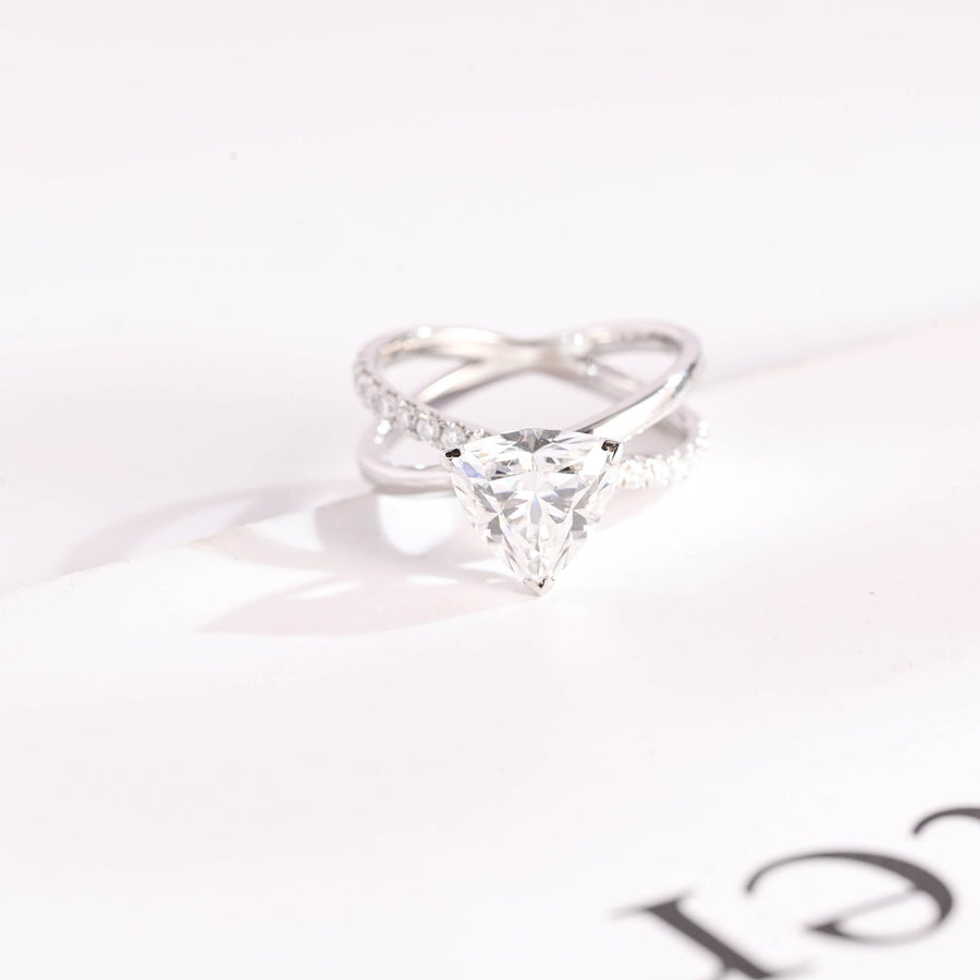 3.0 CT Trillion Cut Split Shank style Moissanite Engagement Ring