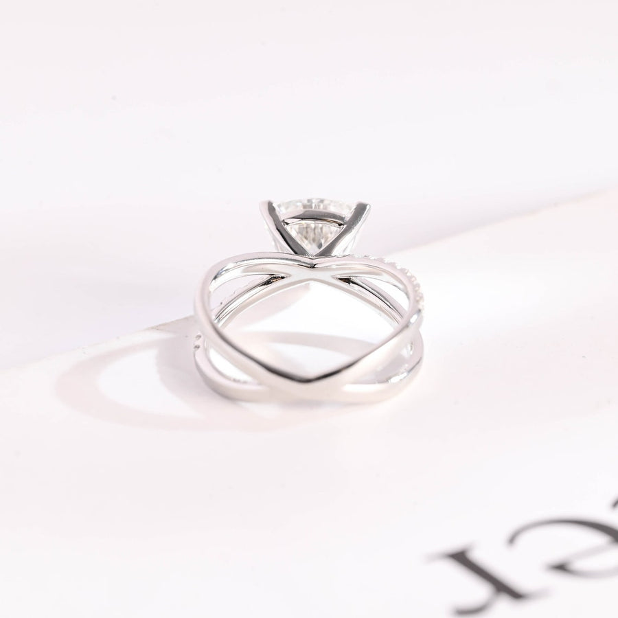 3.0 CT Trillion Cut Split Shank style Moissanite Engagement Ring