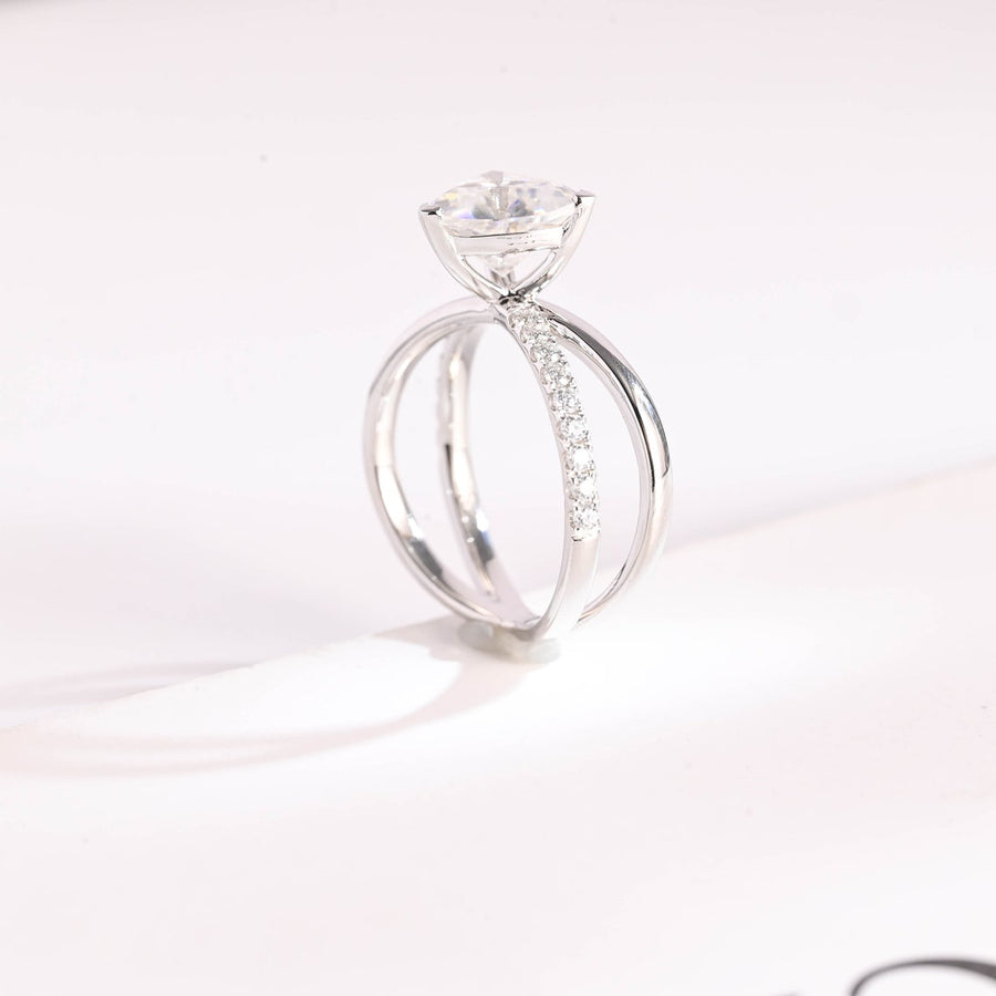 3.0 CT Trillion Cut Split Shank style Moissanite Engagement Ring