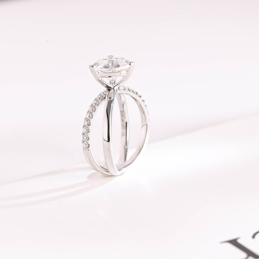 3.0 CT Trillion Cut Split Shank style Moissanite Engagement Ring