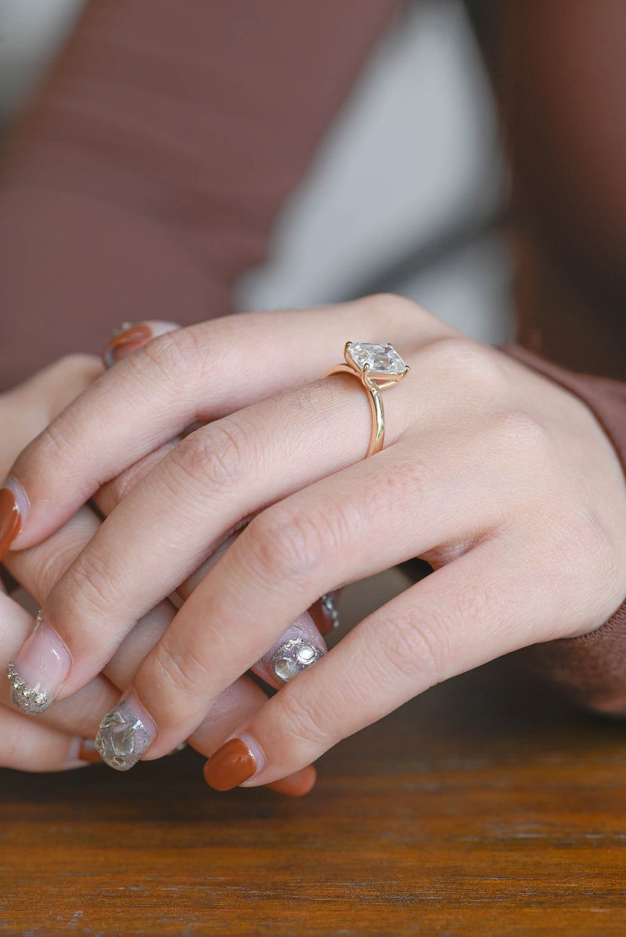 3.0 CT Emerald Cut solitaire Moissanite Engagement Ring