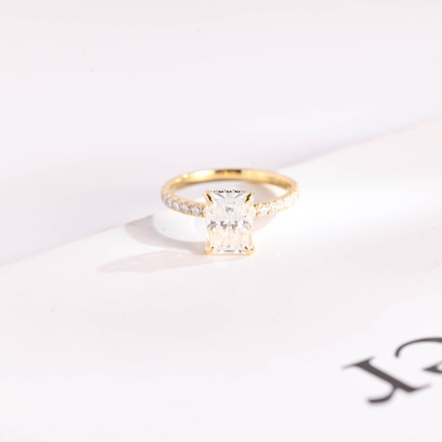 3.0 CT Radiant Cut pave & hidden halo Moissanite Engagement Ring