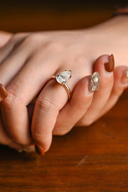 3.0 CT Pear Cut Solitaire Moissanite Engagement Ring