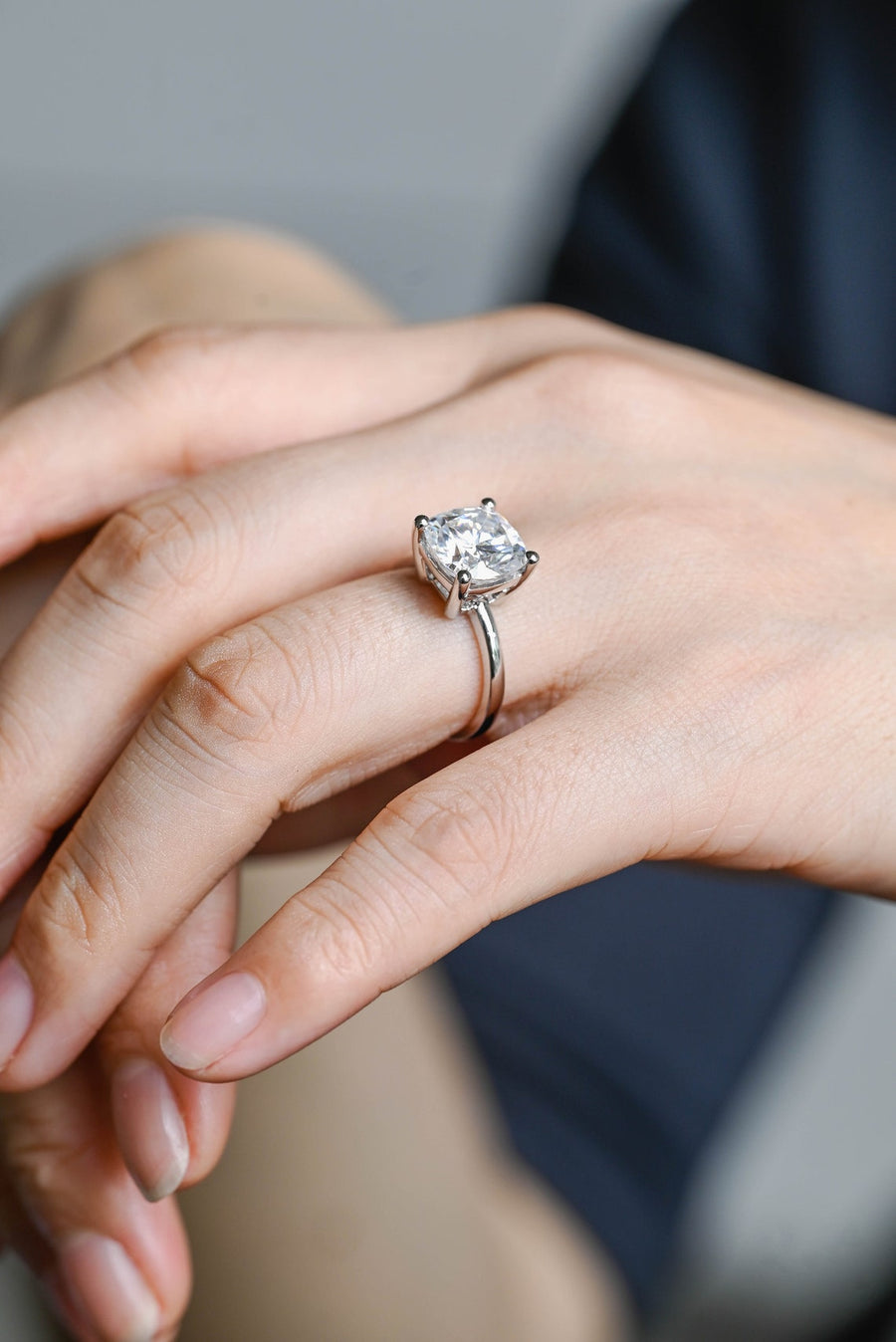 3.0 CT Cushion Cut solitaire Moissanite Engagement Ring