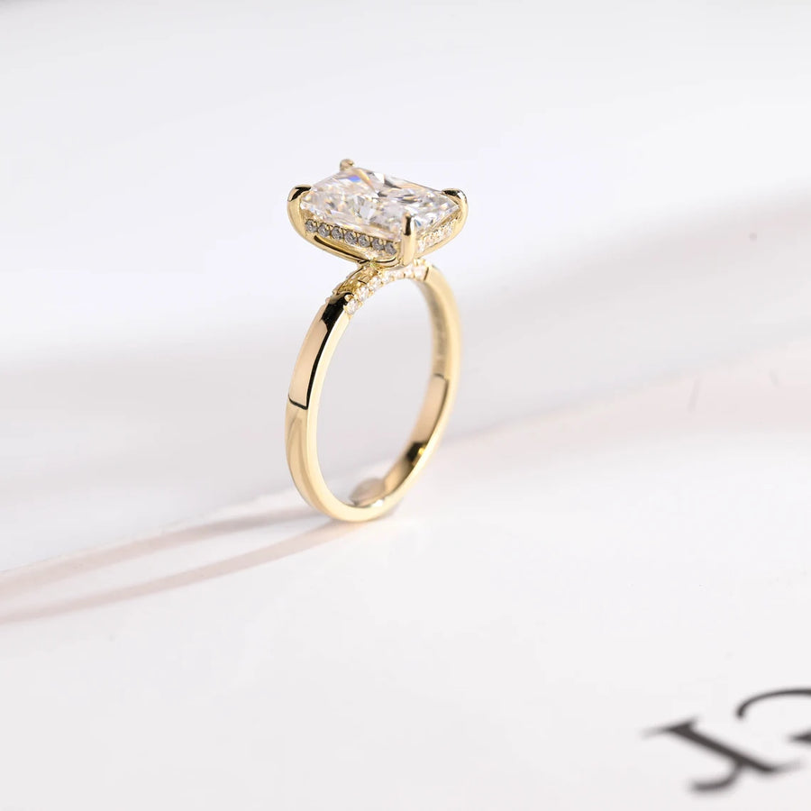 3.0 CT Radiant Cut hidden halo Moissanite Engagement Ring