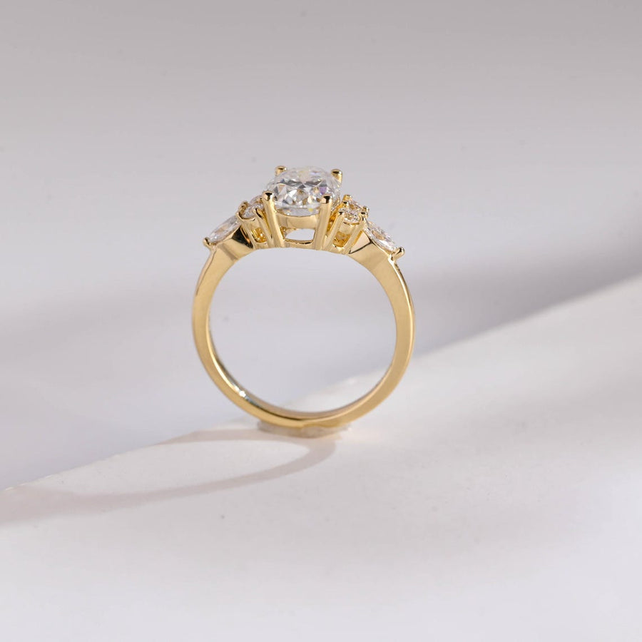 1.0 CT Oval cut Cluster Halo Moissanite Engagement Ring