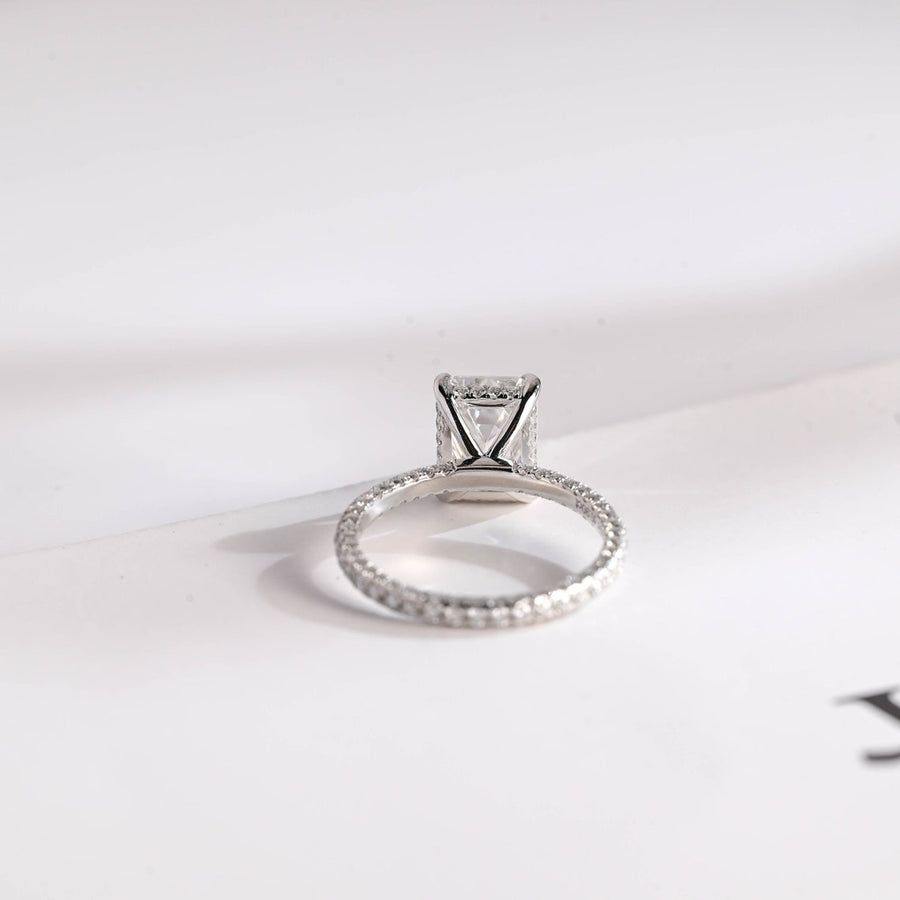 3.0 CT Emerald Cut Hidden Halo Moissanite Engagement Ring