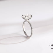 3.0 CT Emerald Cut Hidden Halo Moissanite Engagement Ring