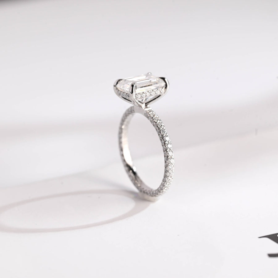 3.0 CT Emerald Cut Hidden Halo Moissanite Engagement Ring