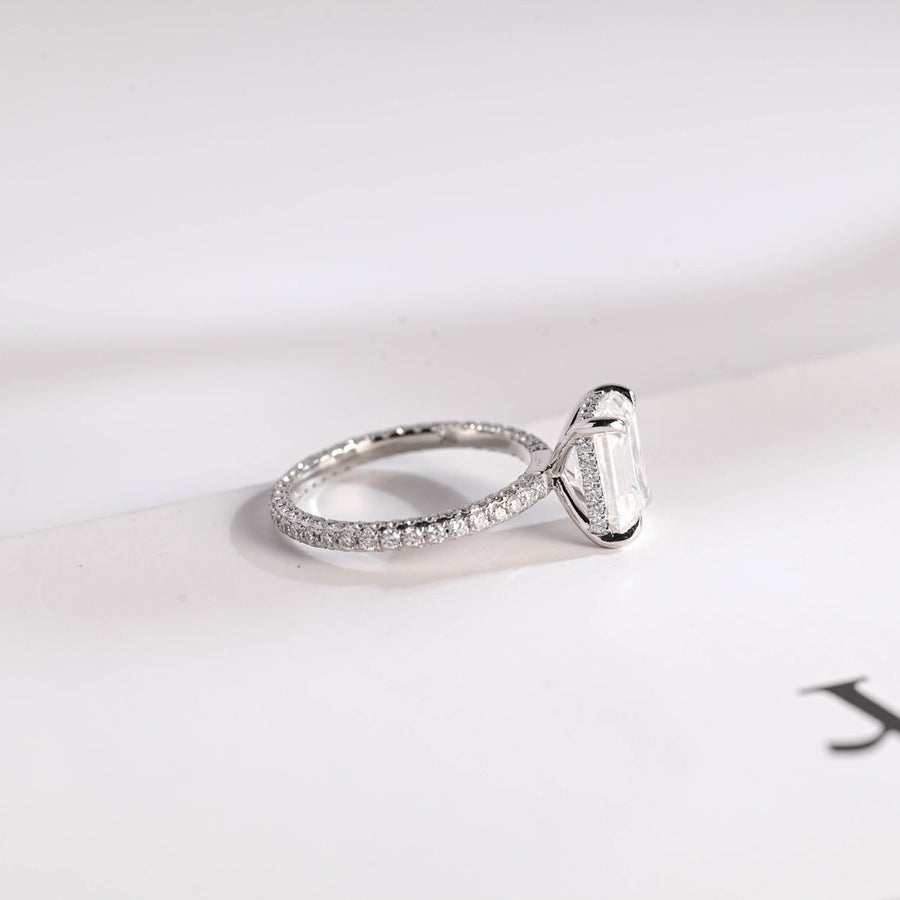 3.0 CT Emerald Cut Hidden Halo Moissanite Engagement Ring