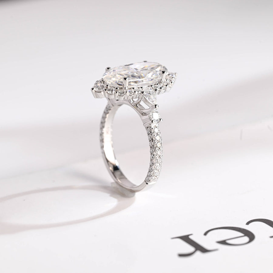 3.0 CT Elongated Oval Cut Hidden Halo & pave Moissanite Engagement Ring