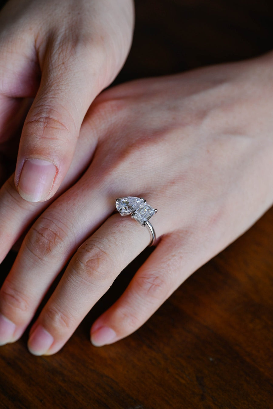 4.0 CT Emerald & Pear Cut solitaire Moissanite Engagement Ring