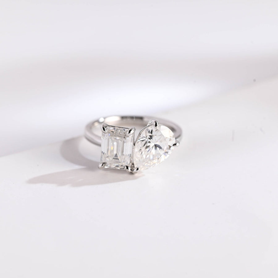 4.0 CT Emerald & Pear Cut solitaire Moissanite Engagement Ring