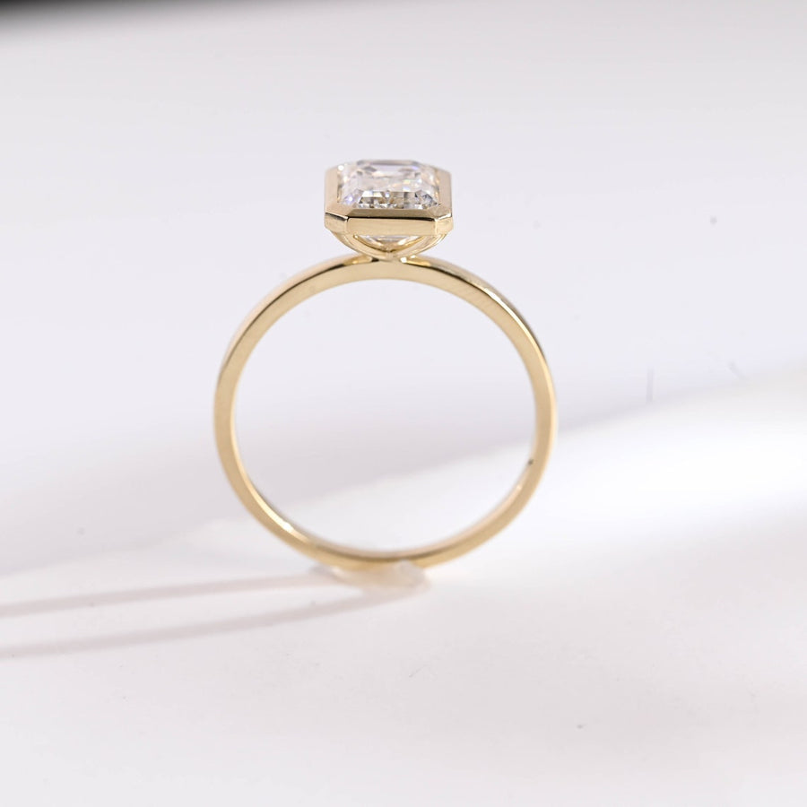2.0 CT Emerald Cut bezel solitaire Moissanite Engagement Ring