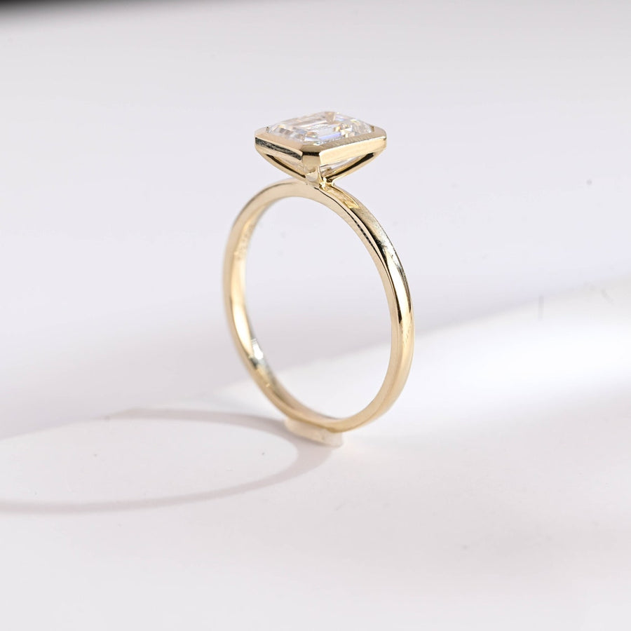 2.0 CT Emerald Cut bezel solitaire Moissanite Engagement Ring