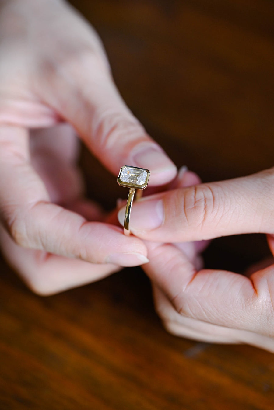 2.0 CT Emerald Cut bezel solitaire Moissanite Engagement Ring