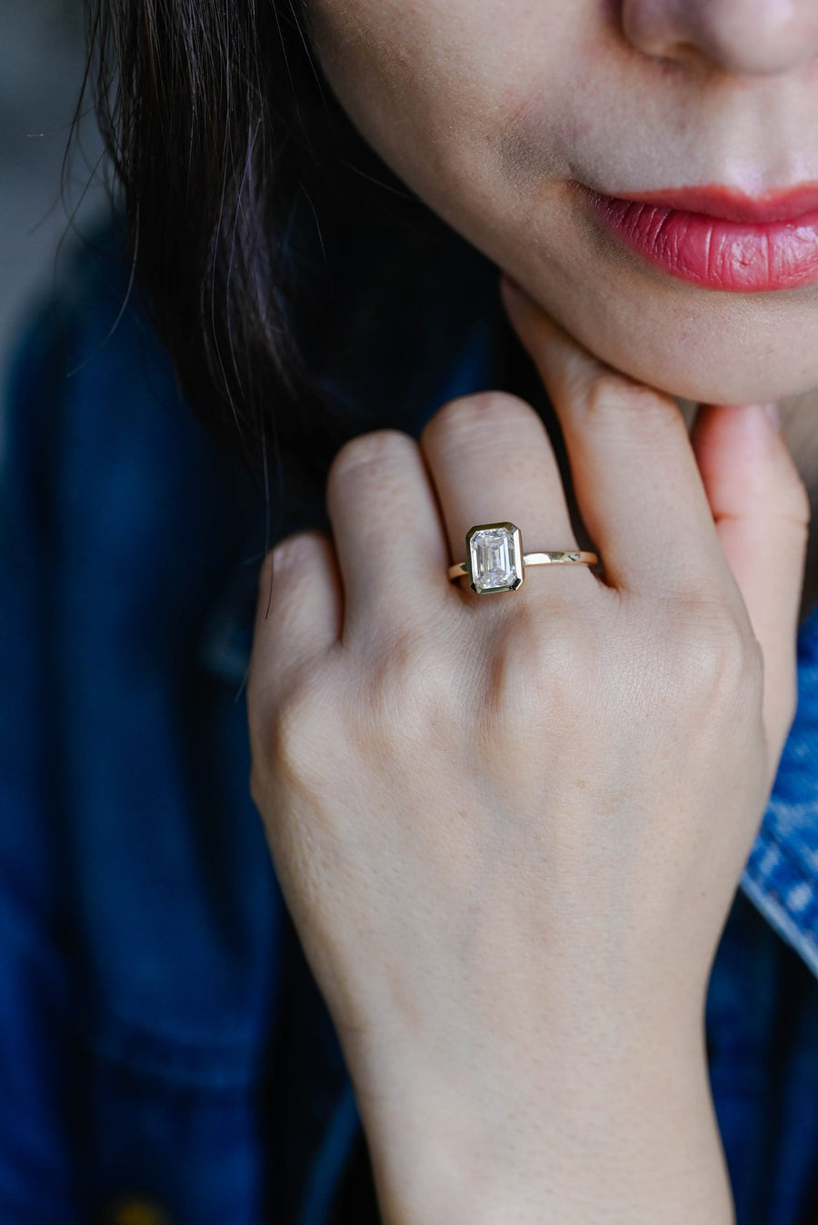 2.0 CT Emerald Cut bezel solitaire Moissanite Engagement Ring
