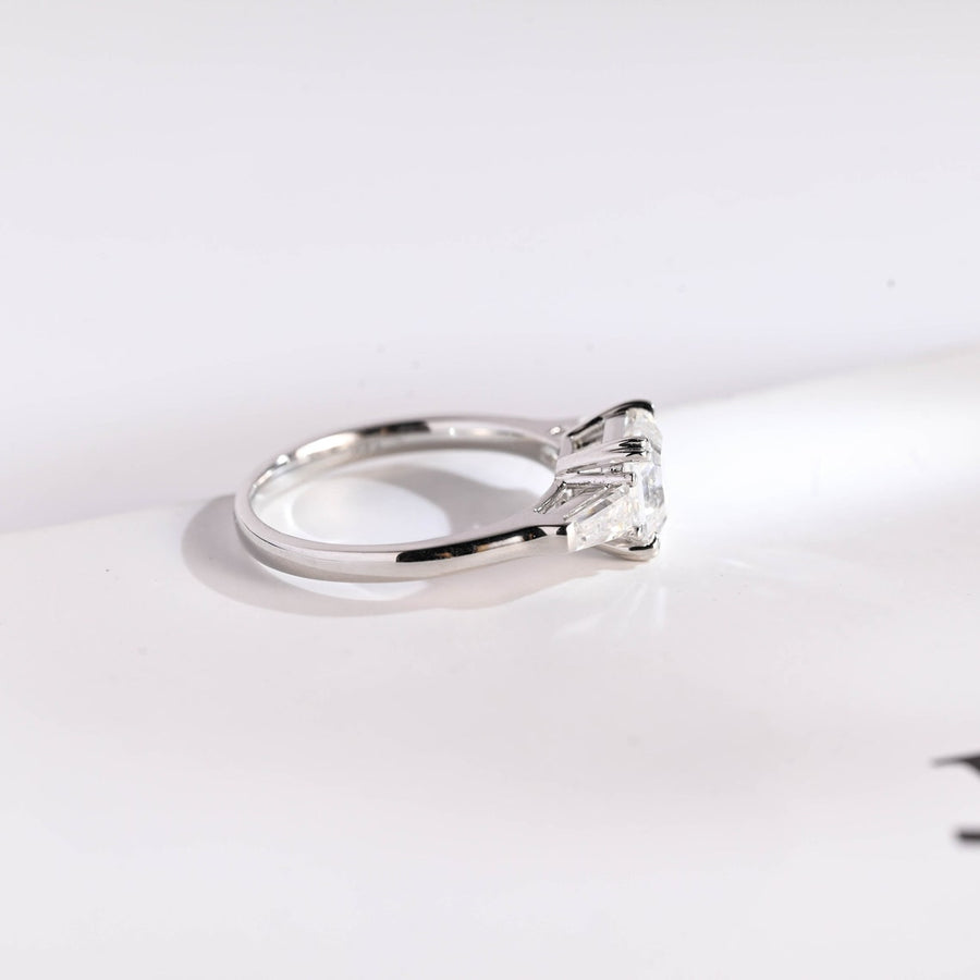 2.0 CT Asscher Cut Three Stone style Moissanite Engagement Ring